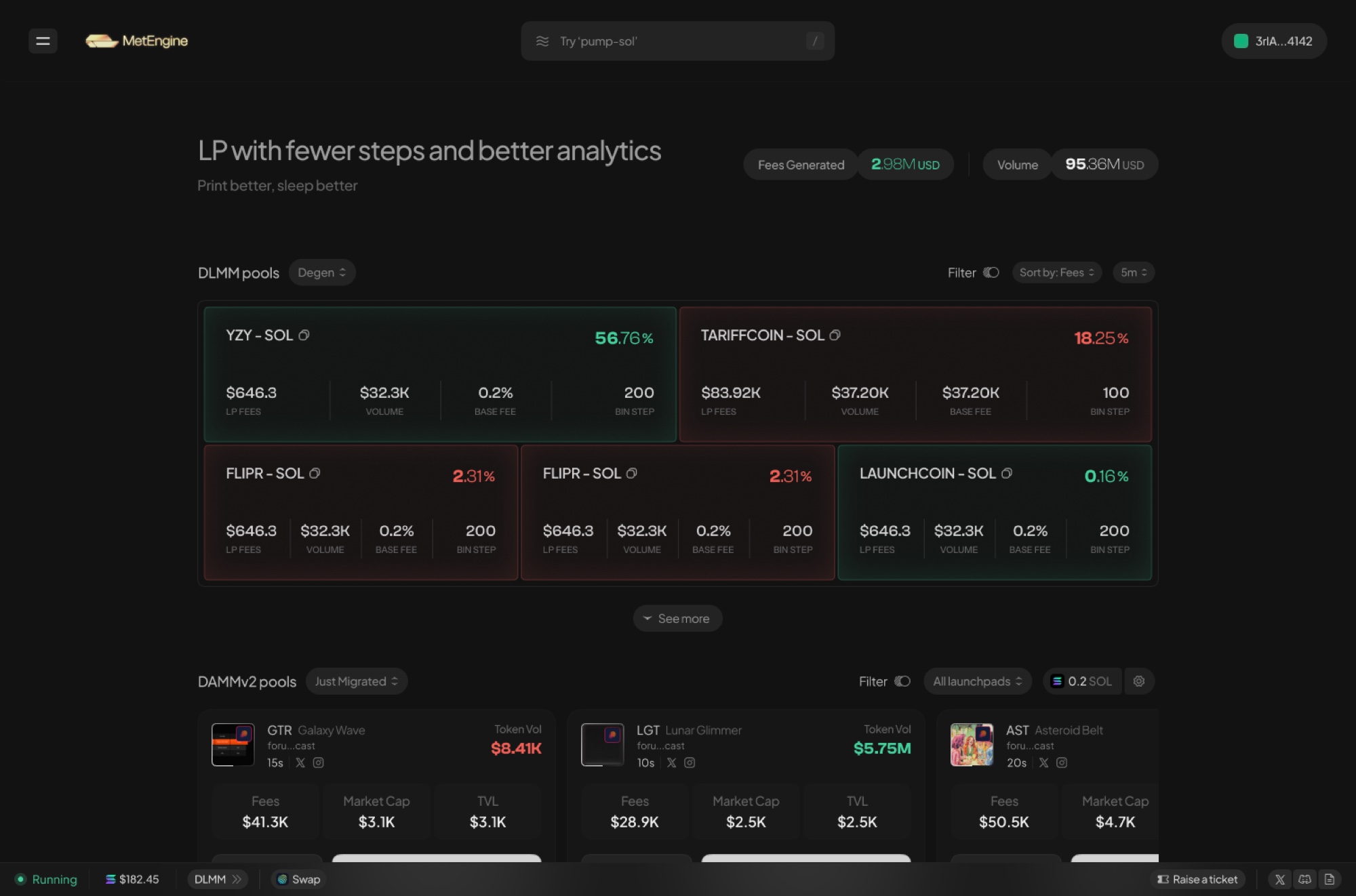 Pool listing — DLMM and DAMMv2