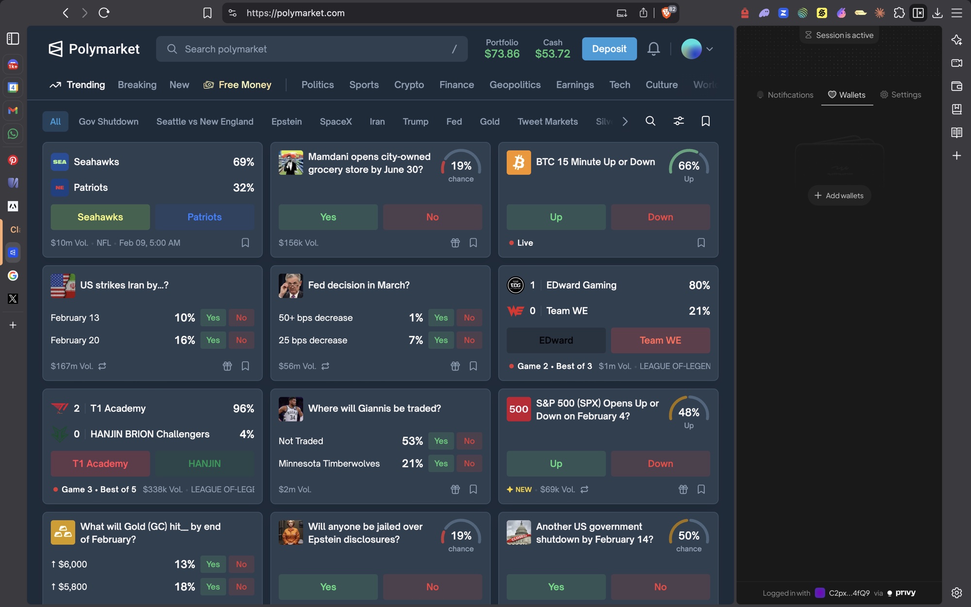 Extension sidebar — wallets empty