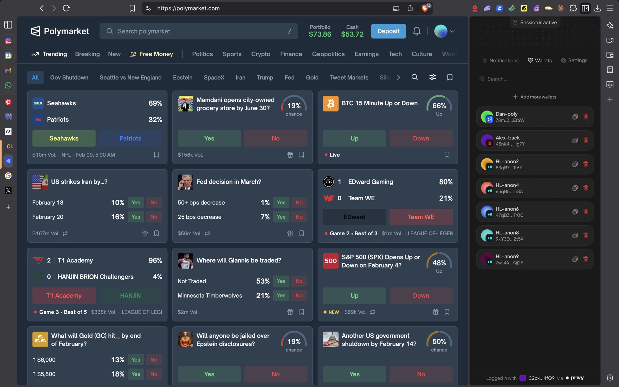 Extension sidebar — wallets