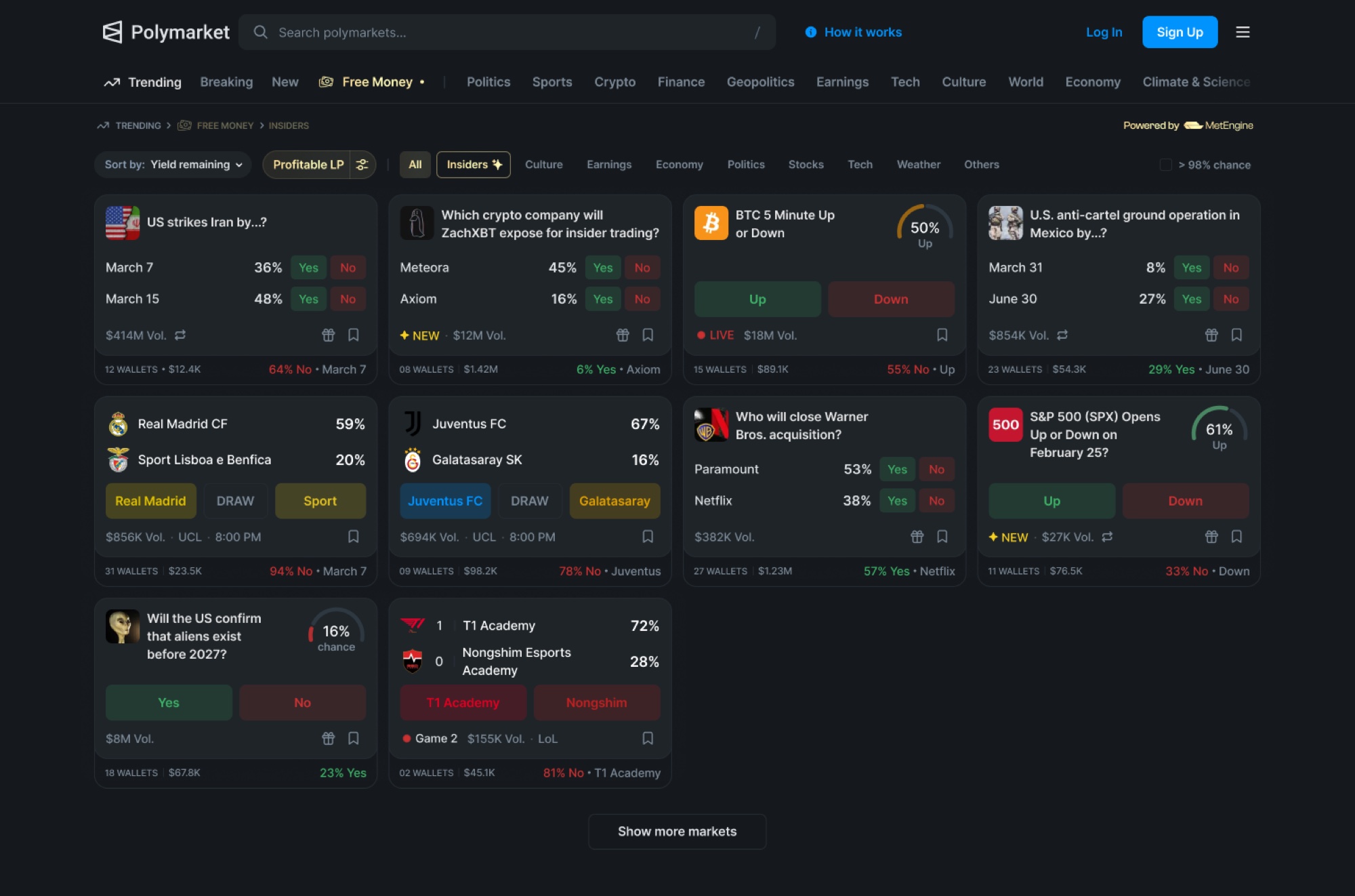 Polymarket — Free Money category filter