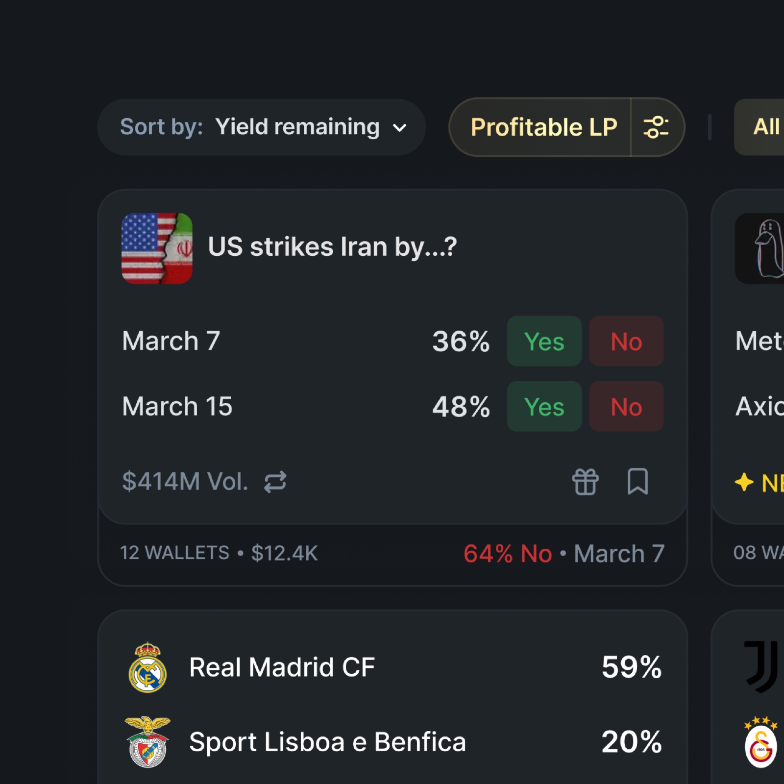 Polymarket — market listing with smart money filter