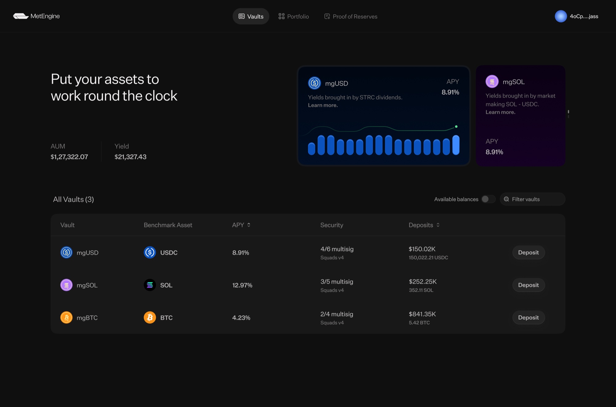 Vaults listing — Put your assets to work round the clock