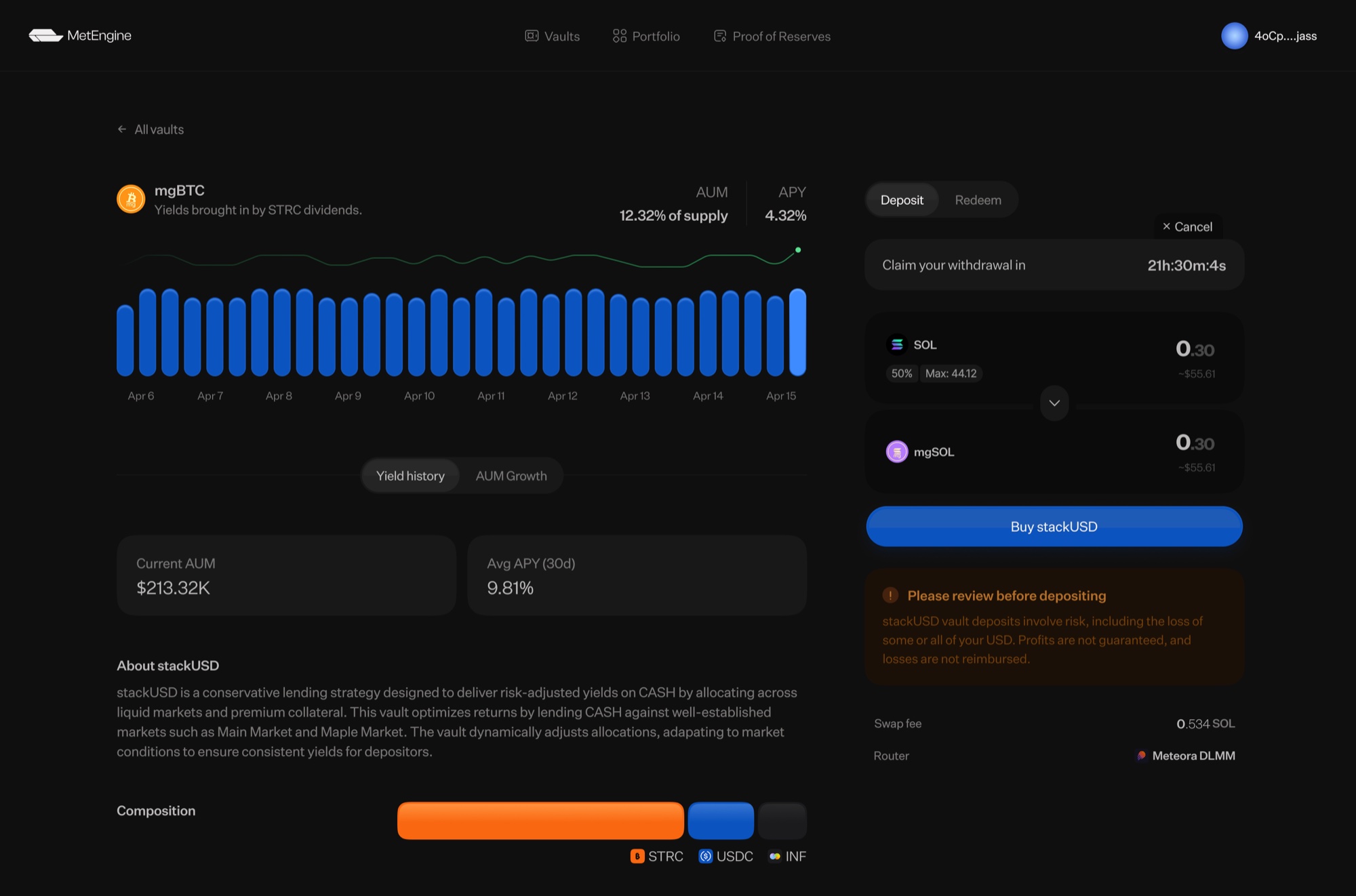 Vault — withdrawal timer state